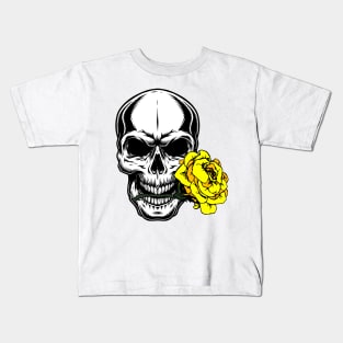 SKULL WITH YELLOW ROSE 03 Kids T-Shirt